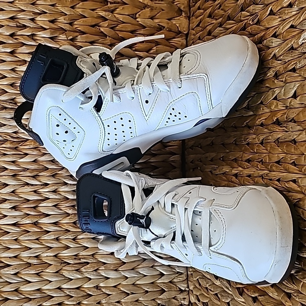 ❤️JORDAN Air Jordan 6 Retro Kids Youth 4.5 White/Midnight Navy